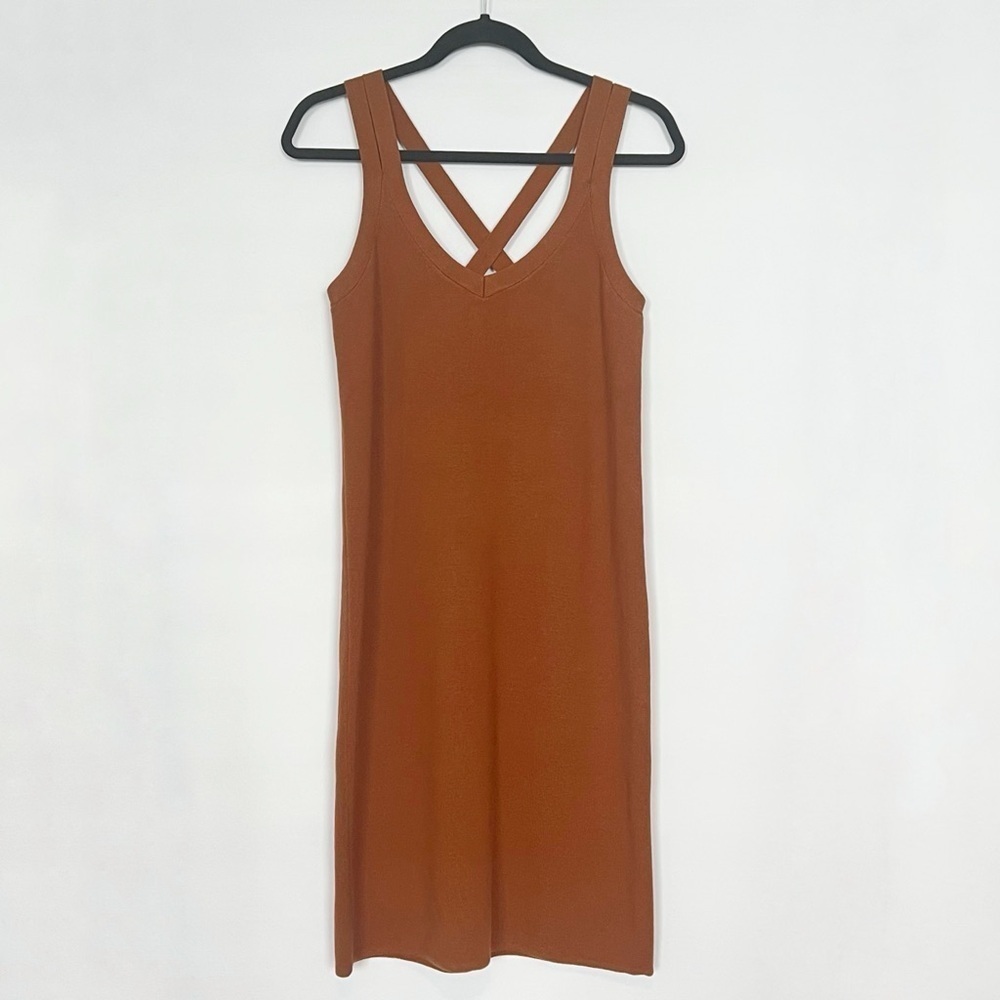 MOUSSY Rust Knit Midi Dress Cross Back Sweater Dress Size Free